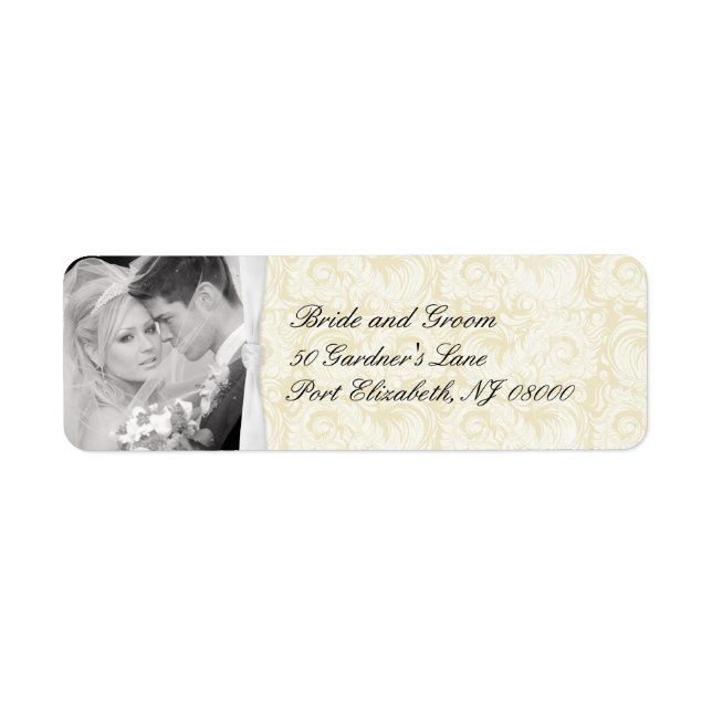Ivory Damask Wedding Return Address Labels (Front)
