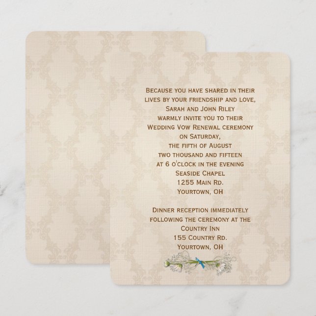 Ivory Damask Wedding Vow Renewal Invitation (Front/Back)