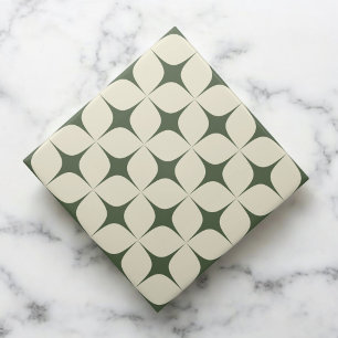 Ivory & Dark Green Mid-Century Modern Vintage  Ceramic Tile