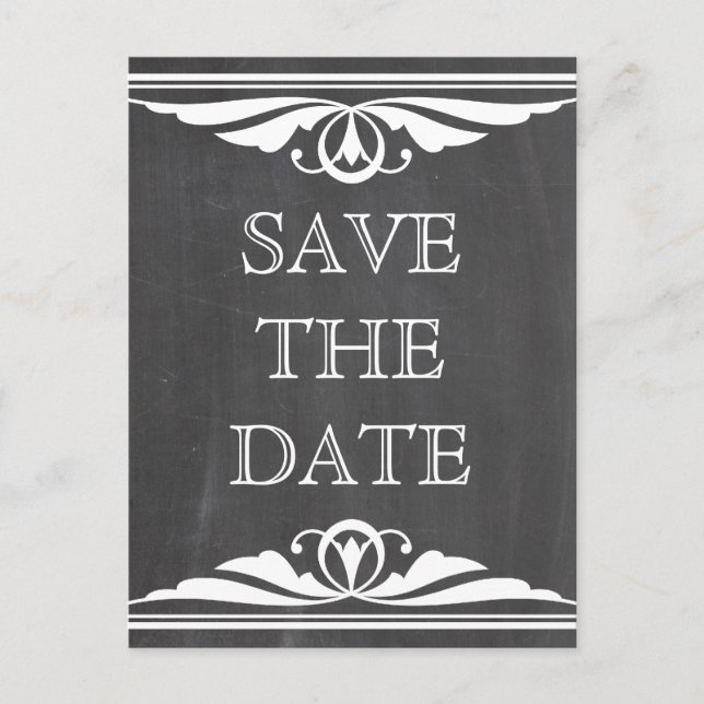 Ivory Deco Chalkboard Save the Date Postcard (Front)