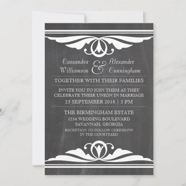 Ivory Deco Chalkboard Wedding Invite (Front)
