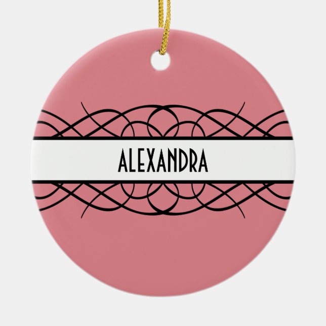 Ivory Deco Flourish Ceramic Ornament (Front)