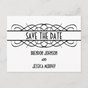 Ivory Deco Flourish Save the Date Postcard
