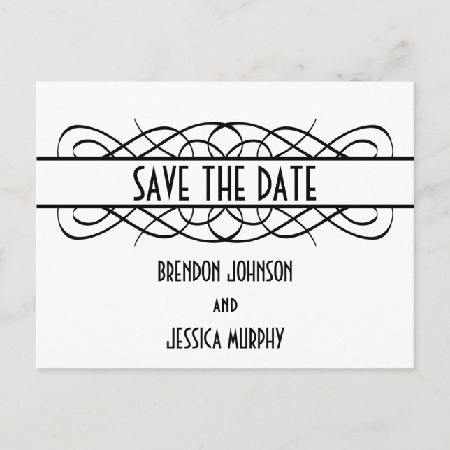 Ivory Deco Flourish Save the Date Postcard (Front)