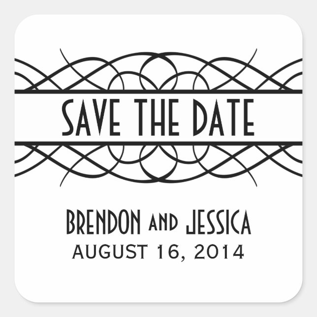 Ivory Deco Flourish Save the Date Stickers (Front)