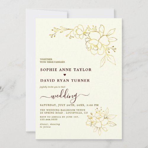 Ivory Deep Burgundy Stripes Gold Floral Wedding