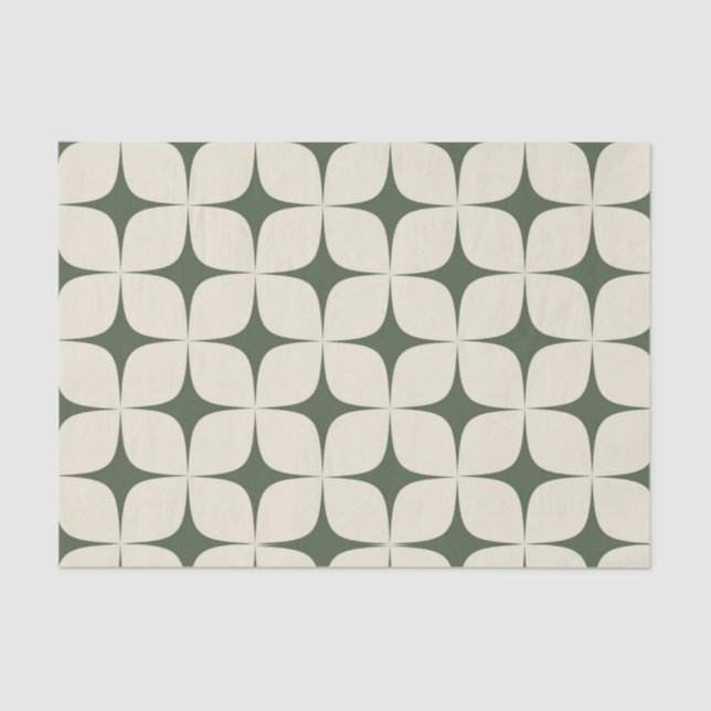Ivory Deep Green Mid Century Modern Boho Geometric Tissue Paper (Front)