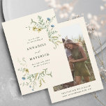 Ivory Delicate Wildflower Boho Wedding Photo Save The Date<br><div class="desc">This elegant wedding save the date card features hand-painted watercolor wildflowers in butter yellow,  sage green,  dusty green,  and light blue with a photo and more information on the back. For more advanced customization of this design,  please click the BLUE DESIGN TOOL BUTTON above!  Matching items are also available.</div>