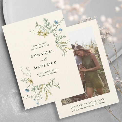 Ivory Delicate Wildflower Boho Wedding Photo Save The Date