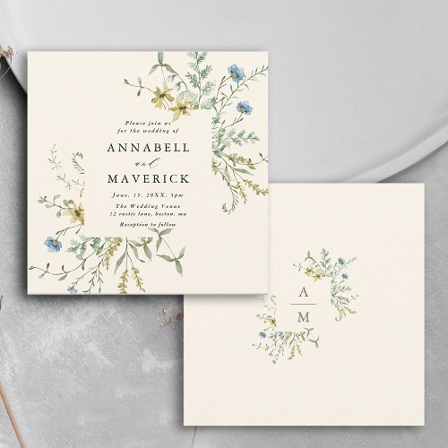 Ivory Delicate Wildflower Modern Boho Wedding  Invitation