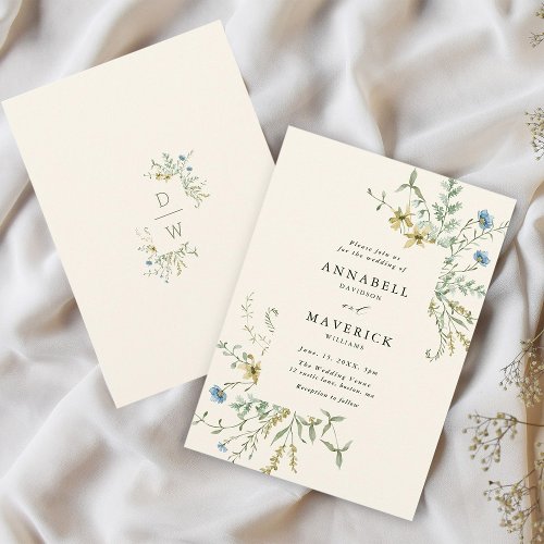 Ivory Delicate Wildflower Modern Boho Wedding Invitation