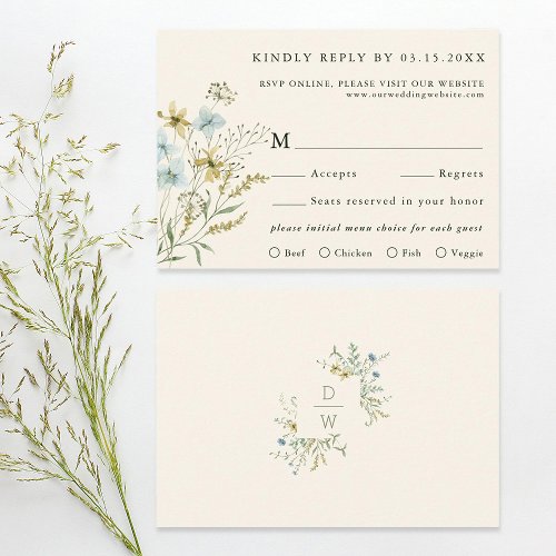 Ivory Delicate Wildflower Modern Boho Wedding RSVP Card