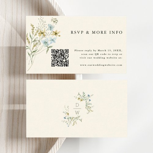 Ivory Delicate Wildflower Modern Boho Wedding RSVP Enclosure Card
