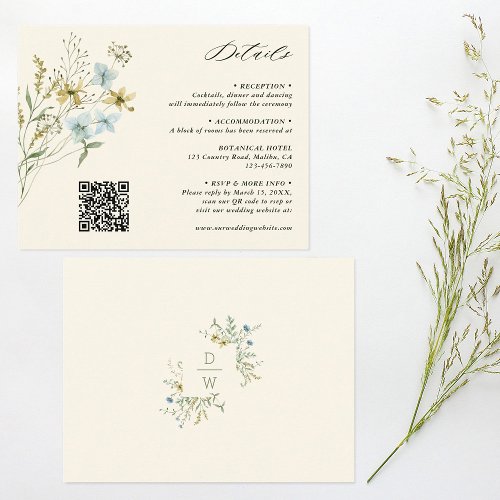 Ivory Delicate Wildflower Wedding Details Enclosure Card