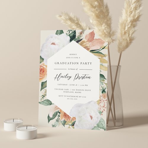 Ivory  Desert Floral Graduation Party Invitation