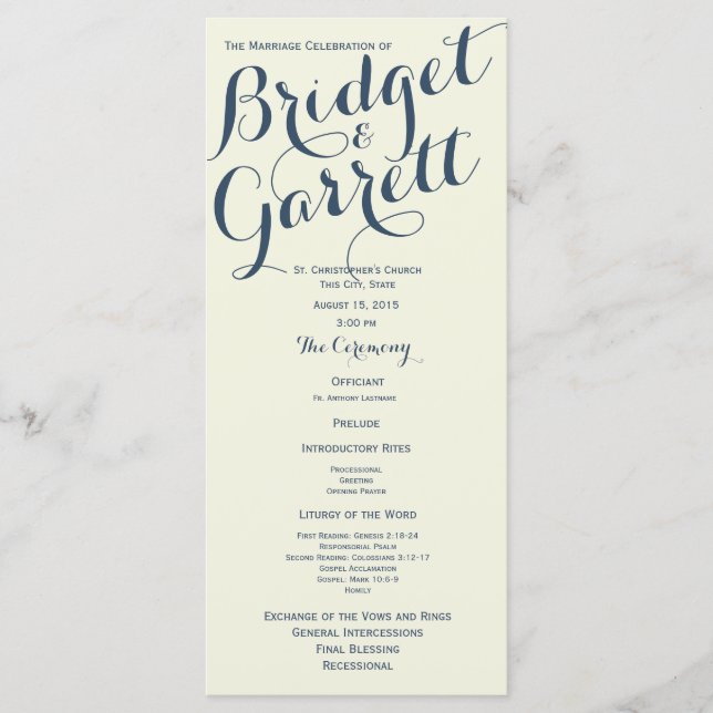 Ivory Designer Text Wedding Program (Front)