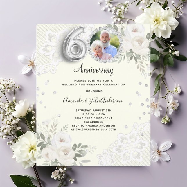 Ivory diamonds florals 60th wedding invitation (Creator Uploaded)