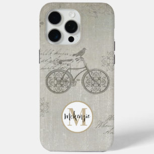 Ivory Distressed Vintage Damask Monogram iPhone 15 Pro Max Case