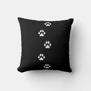 Ivory Dog Paw Prints Canine Tracks Black Throw Pillow