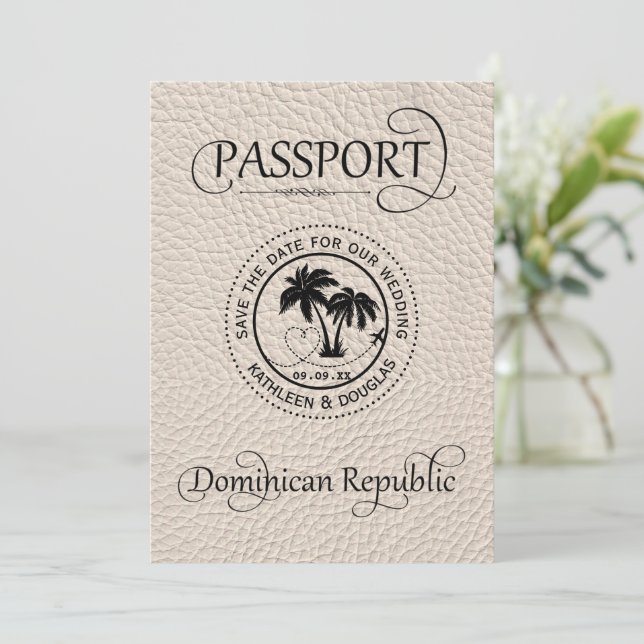 Ivory Dominican Republic Passport Save the Date (Standing Front)