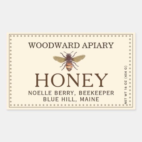 Ivory Double Border Honey Label with Honeybee