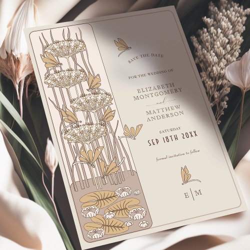 Ivory Dragonfly Save The Date Belle Epoque Nouveau Invitation
