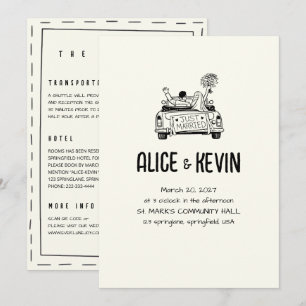 Ivory Drawn Illustration Minimalist QR Wedding Invitation