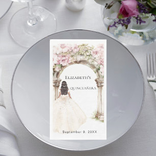 Ivory dress pink florals arch Quinceanera Paper Guest Towels