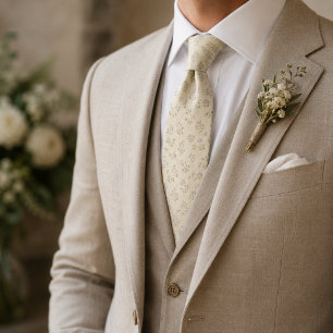 Ivory & Dusty Blue Delicate Botanical Wedding Neck Tie