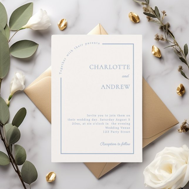 Ivory dusty blue modern minimalist wedding invitation (Creator Uploaded)