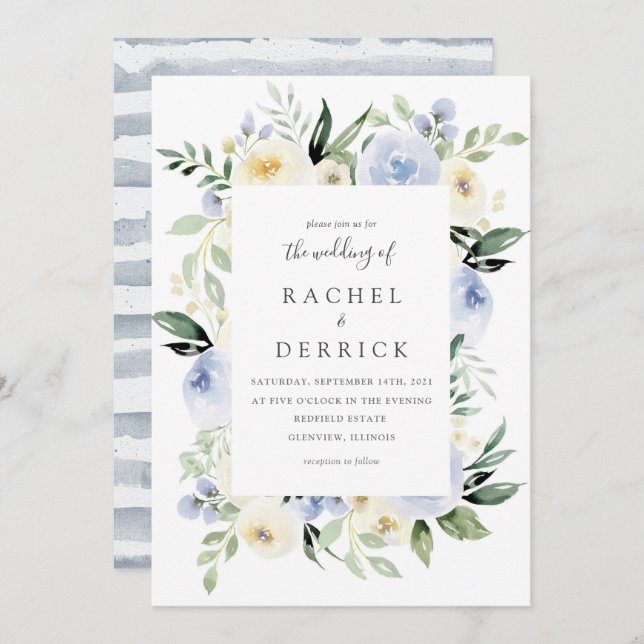 Ivory & Dusty Blue Wedding Invitation (Front/Back)