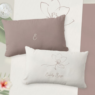 Ivory Dusty Rose Floral Line Art Minimalist Zen Lumbar Pillow