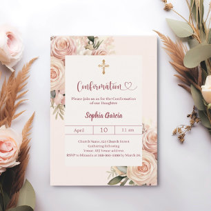 Ivory dusty rose florals Confirmation Invitation