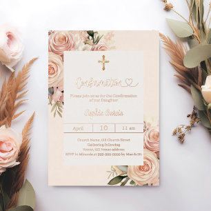 Ivory dusty rose florals luxury Confirmation Foil Invitation