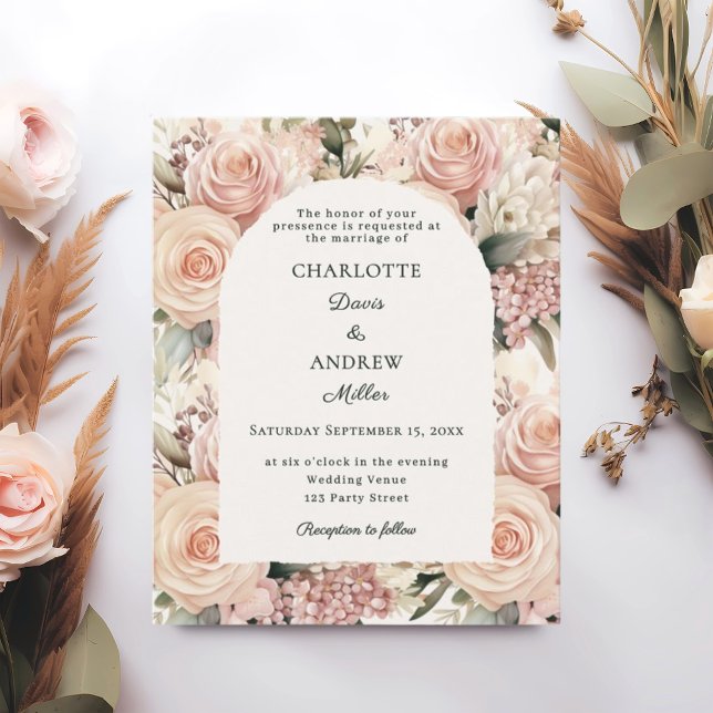 Ivory dusty rose mauve florals wedding invitation (Creator Uploaded)