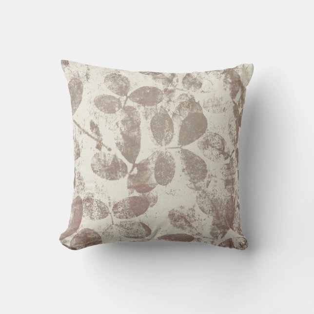 Ivory Earth Tone Leaf Pattern Throw Pillow (Front)