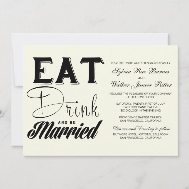 Ivory - Eat Drink and Be Married - Wedding Invitation (Front)