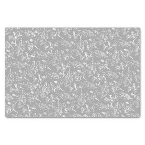 Ivory Ecru Leaves Floral Art Pattern On Chic Gray Tissue Paper
