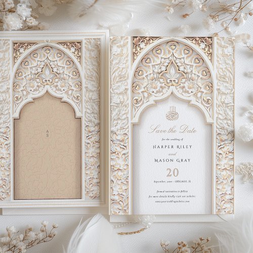 Ivory Elegance Islamic Architecture Save the Date  Invitation