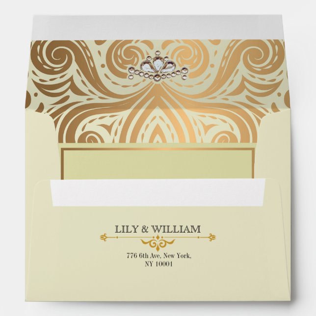 Ivory Elegant Artdeco Diamond Gold Wedding Envelope (Back (Bottom))