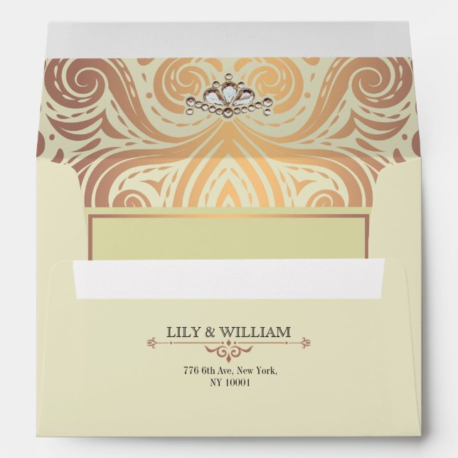 Ivory Elegant Artdeco Diamond Rose Gold Wedding Envelope (Back (Bottom))