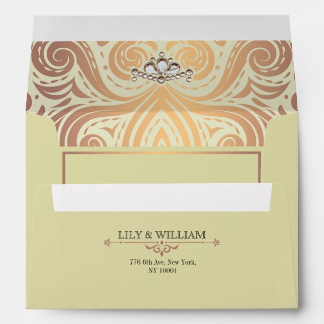 Ivory Elegant Artdeco Diamond Rose Gold Wedding Envelope (Back (Bottom))