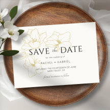 Ivory | Elegant Gold Floral Wedding Save The Date