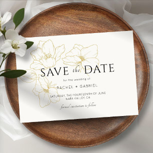 Ivory | Elegant Gold Floral Wedding  Save The Date