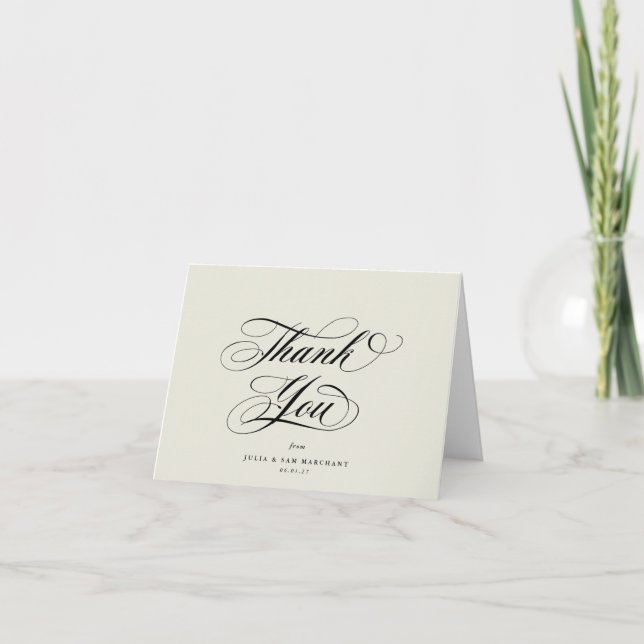 Ivory Elegant Script Blank Wedding Letterpress Thank You Card (Front)