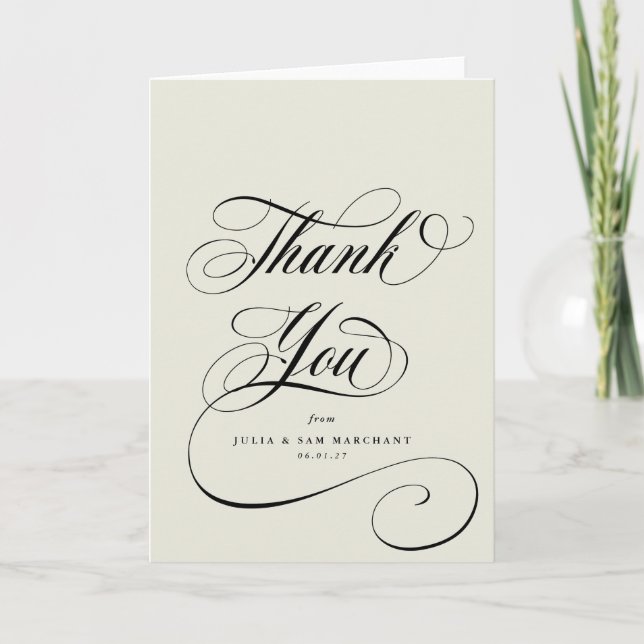 Ivory Elegant Script Blank Wedding Thank You Card (Front)