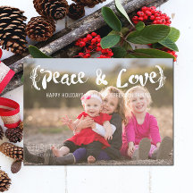 Ivory Elegant Sketched Peace & Love Holiday Photo