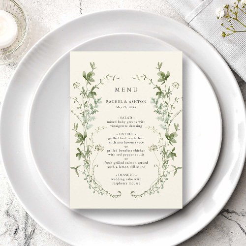 Ivory Elegant Watercolor Wildflower Wedding Menu