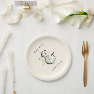 Ivory Elegant Watercolor Wildflower Wedding Paper Plates
