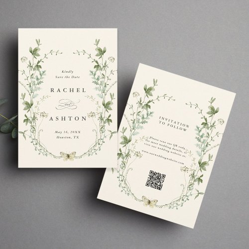 Ivory Elegant Watercolor Wildflower Wedding Save The Date